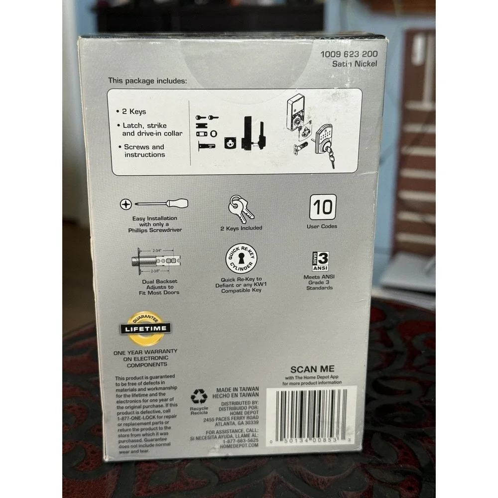 Defiant Satin Nickel Finish Touchpad Deadbolt 10 User‎ Codes